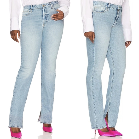 Good American Good Classic Split Hem Slim Jeans Indigo 267 - Picture 1 of 5